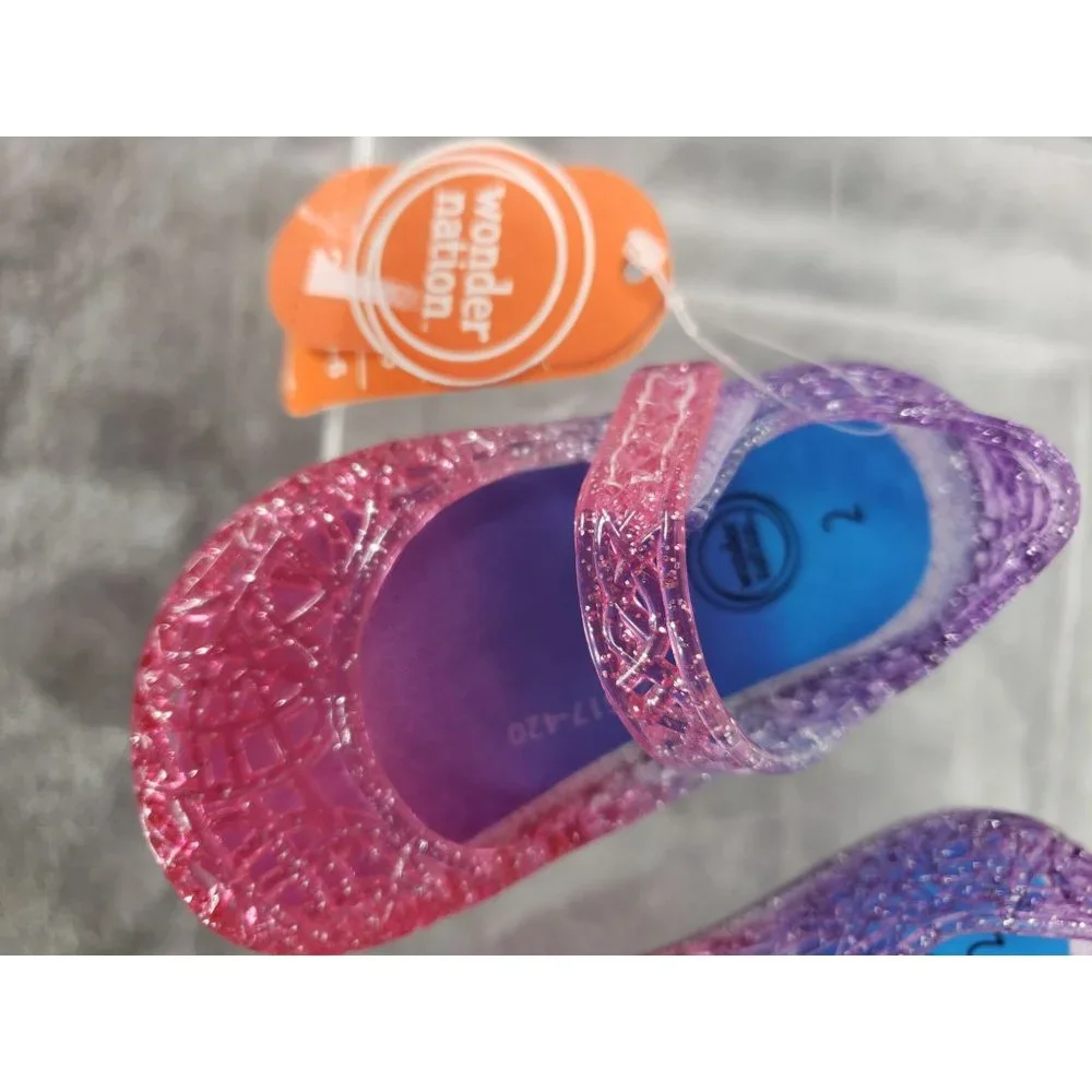 Wonder Nation size 2 Pink Blue Jelly‎ shoes glitter mary Jane